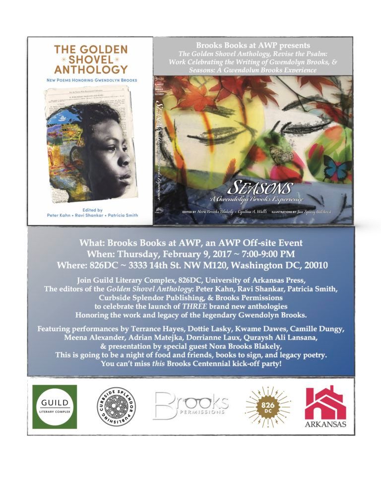 February 9th, Washington DC: Brooks Books at AWP with Guild Complex, Brooks Permissions, and The Golden Shovel Anthology