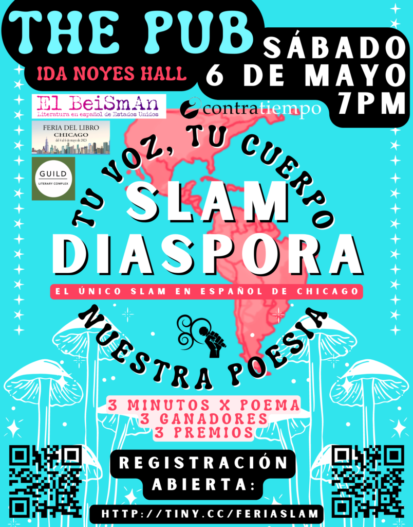 Event poster for Slam Diaspora at Feria del Libro; information copied in text area below. 