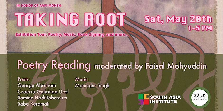 Event poster with textile illustration of tree roots. Text copied in post below. 