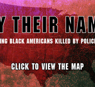 Red graphic of the USA with "Say Their Names" written over it.