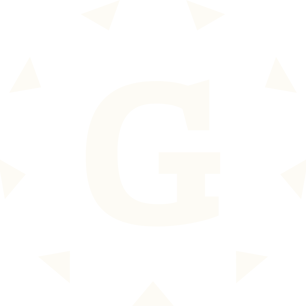 Icon for Guild Literary Complex: a capital G surrounded by a sunburst of small triangles.