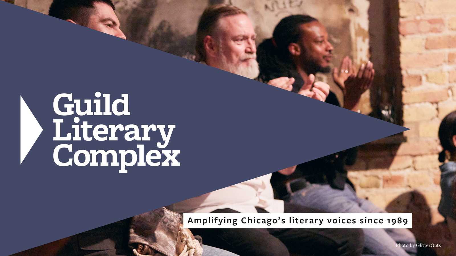 Guild Literary Complex banner, photo by GlitterGuts of audience members